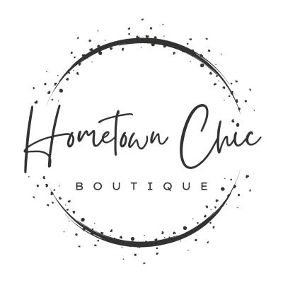 Hometown Chic white background logo with name across circle